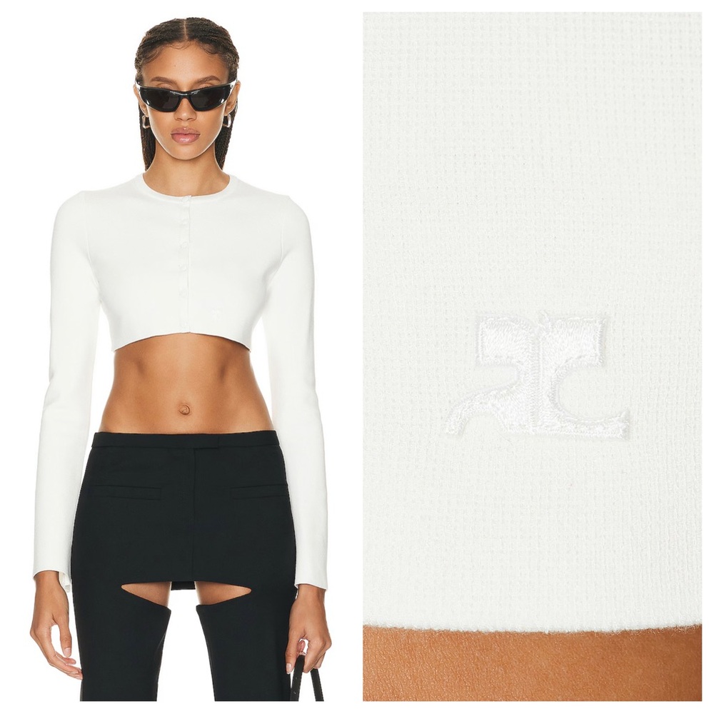 Courreges Milano Knit Cropped Logo Sweater in Heritage White